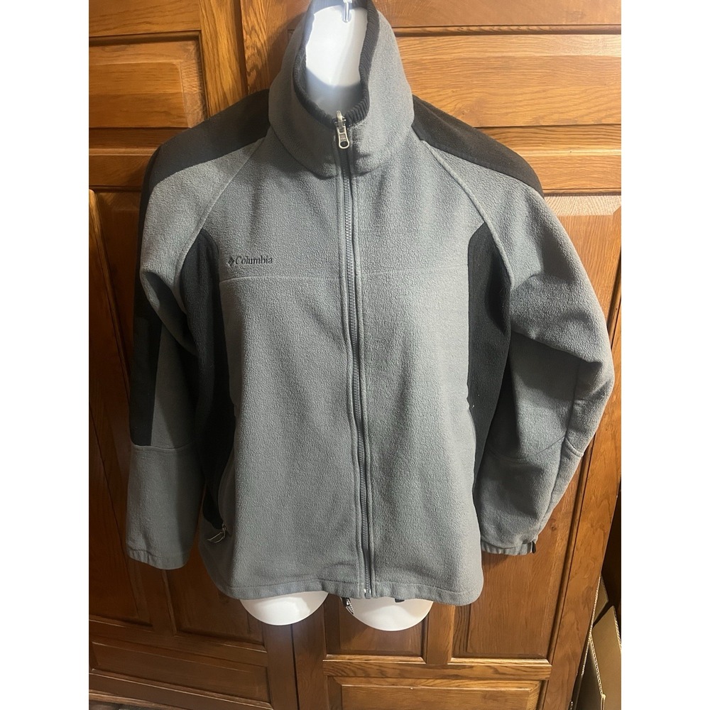 Columbia XL‎  Fleece Jacket Full Zip Pockets Mock Neck Black Gray Casual